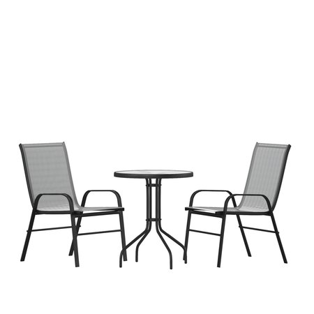 Flash Furniture 3PC Patio Set-23.75RD Glass Table, 2 Gray Chairs TLH-0701303C-GY-GG